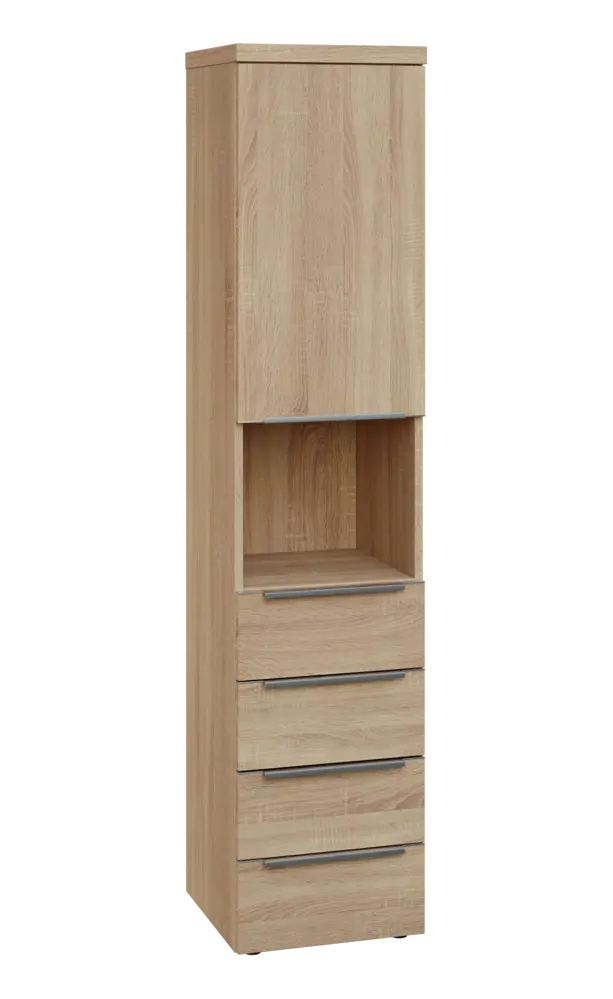 SIN 5 - 44ZND kancelářská skříň, 4-zásuvková/nika, 1-dveřová, pravá, 1820x400x400, dub bardolino